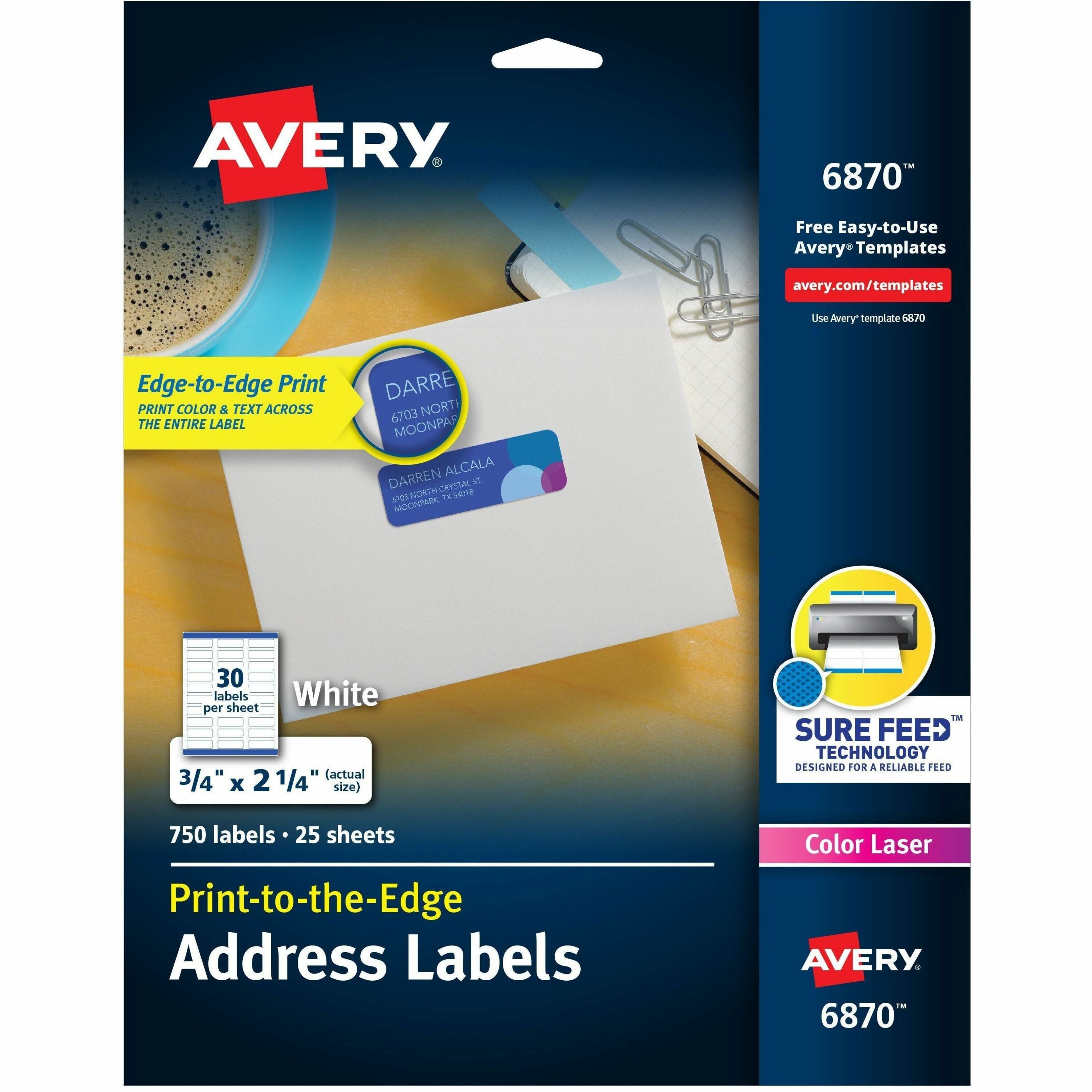 3/4" Width x 2 1/4" Length - Permanent Adhesive - Rectangle - Inkjet, Laser - White - Paper - 30 / Sheet - 25 Total Sheets - 750 Total Label(s) - 1 Pack