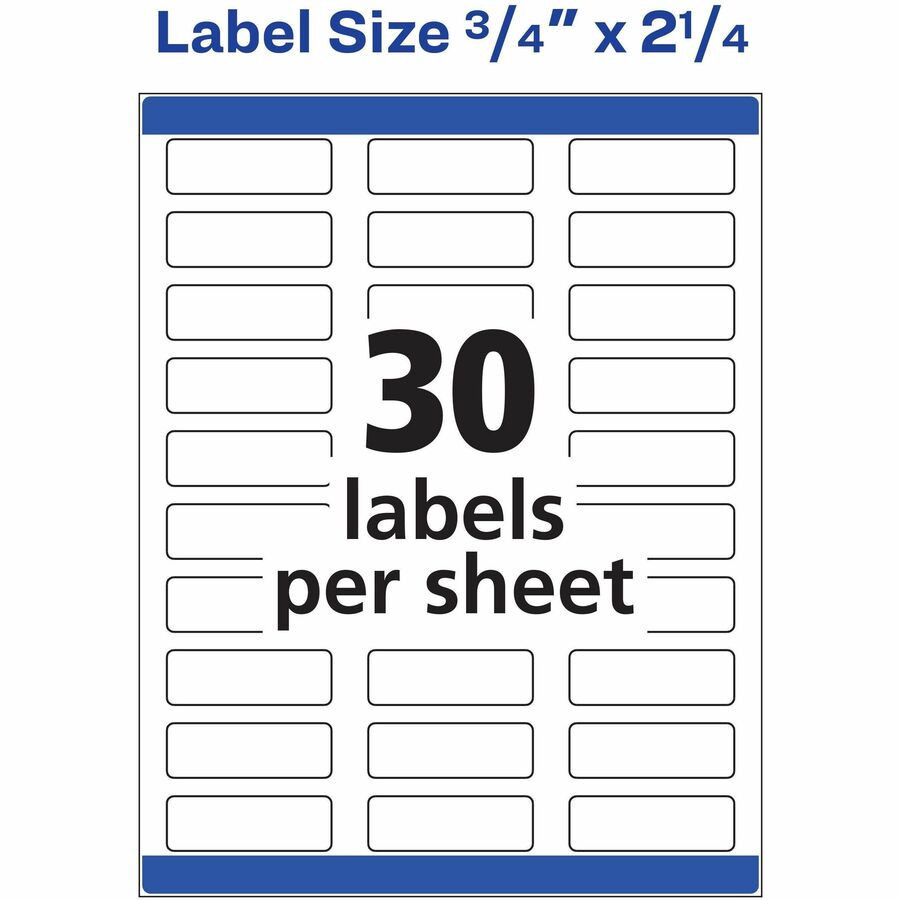 3/4" Width x 2 1/4" Length - Permanent Adhesive - Rectangle - Inkjet, Laser - White - Paper - 30 / Sheet - 25 Total Sheets - 750 Total Label(s) - 1 Pack