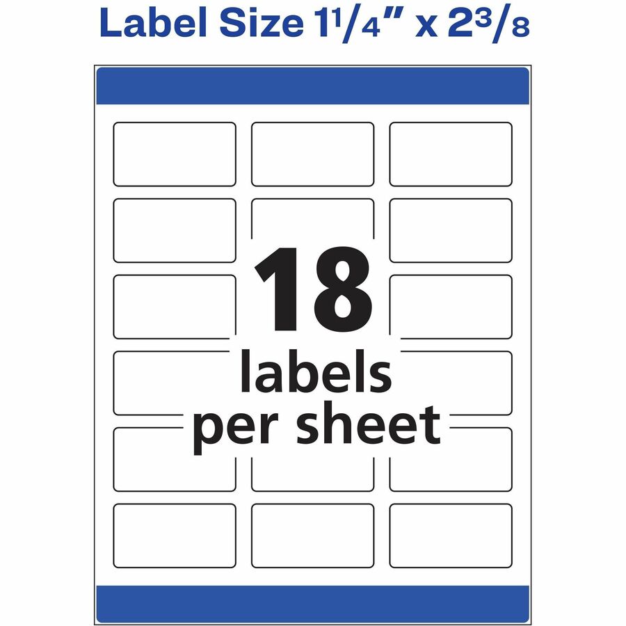 1 1/4" Width x 2 3/8" Length - Permanent Adhesive - Rectangle - Inkjet, Laser - White - Paper - 18 / Sheet - 25 Total Sheets - 450 Total Label(s) - 1 Pack