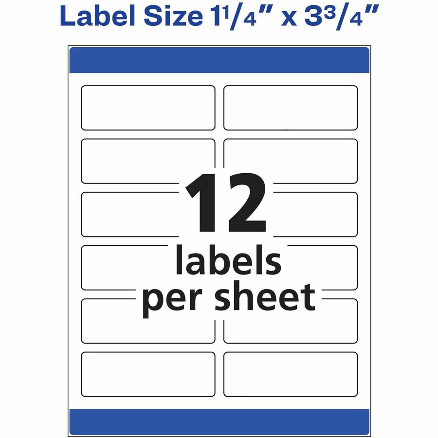 1 1/4" Width x 3 3/4" Length - Permanent Adhesive - Rectangle - Inkjet, Laser - Matte - White - Paper - Print-to-the Edge, Permanent Adhesive, Jam Resistant, Customizable - 12 / Sheet - 25 Total Sheets - 300 Total Label(s) - 300 / Pack