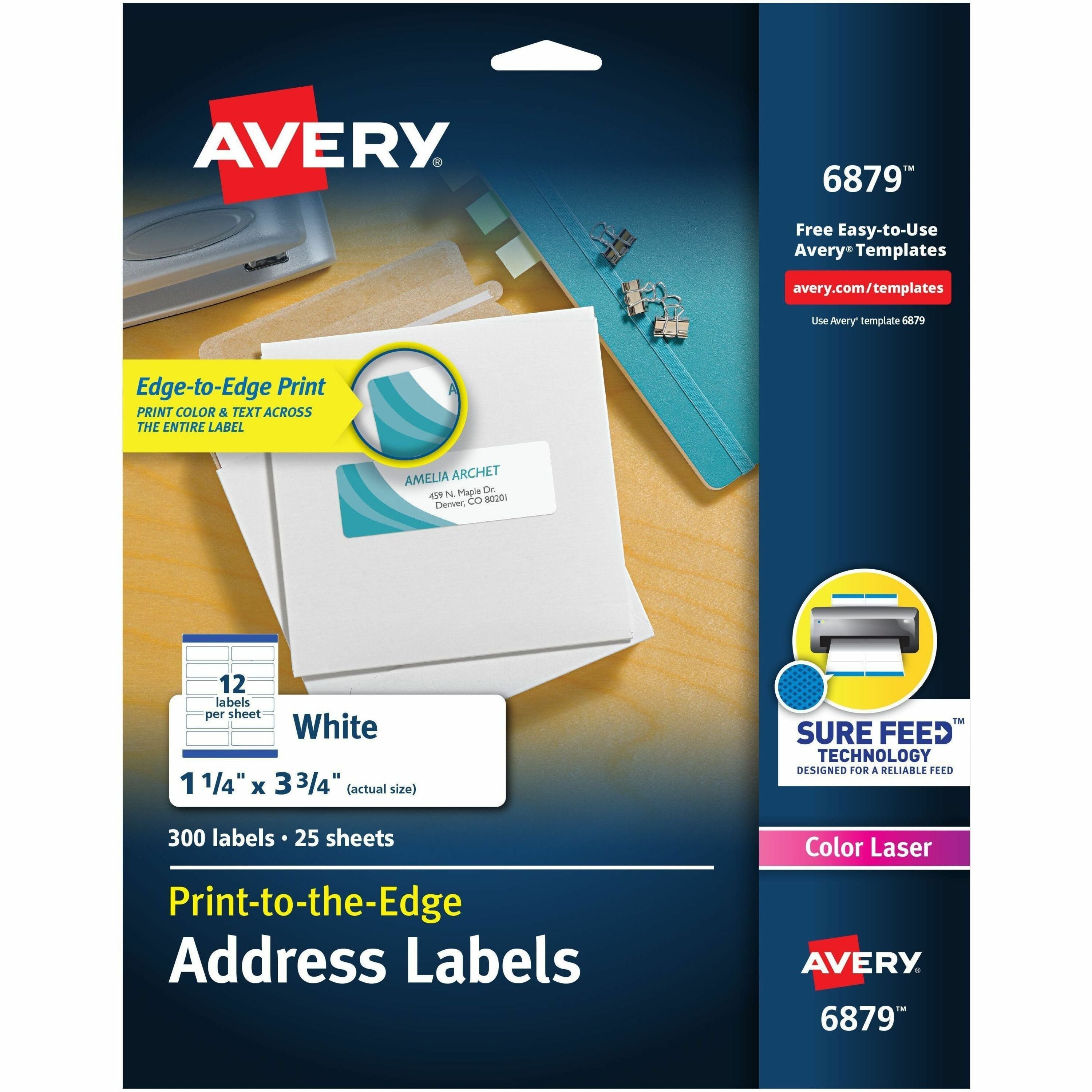1 1/4" Width x 3 3/4" Length - Permanent Adhesive - Rectangle - Inkjet, Laser - Matte - White - Paper - Print-to-the Edge, Permanent Adhesive, Jam Resistant, Customizable - 12 / Sheet - 25 Total Sheets - 300 Total Label(s) - 300 / Pack