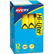 Avery&reg; Desk Style Highlighters - Chisel Marker Point - Yellow Ink - Yellow Barrel - 1 Dozen