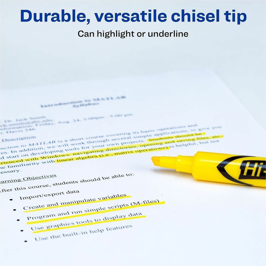 Avery&reg; Desk Style Highlighters - Chisel Marker Point - Yellow Ink - Yellow Barrel - 1 Dozen