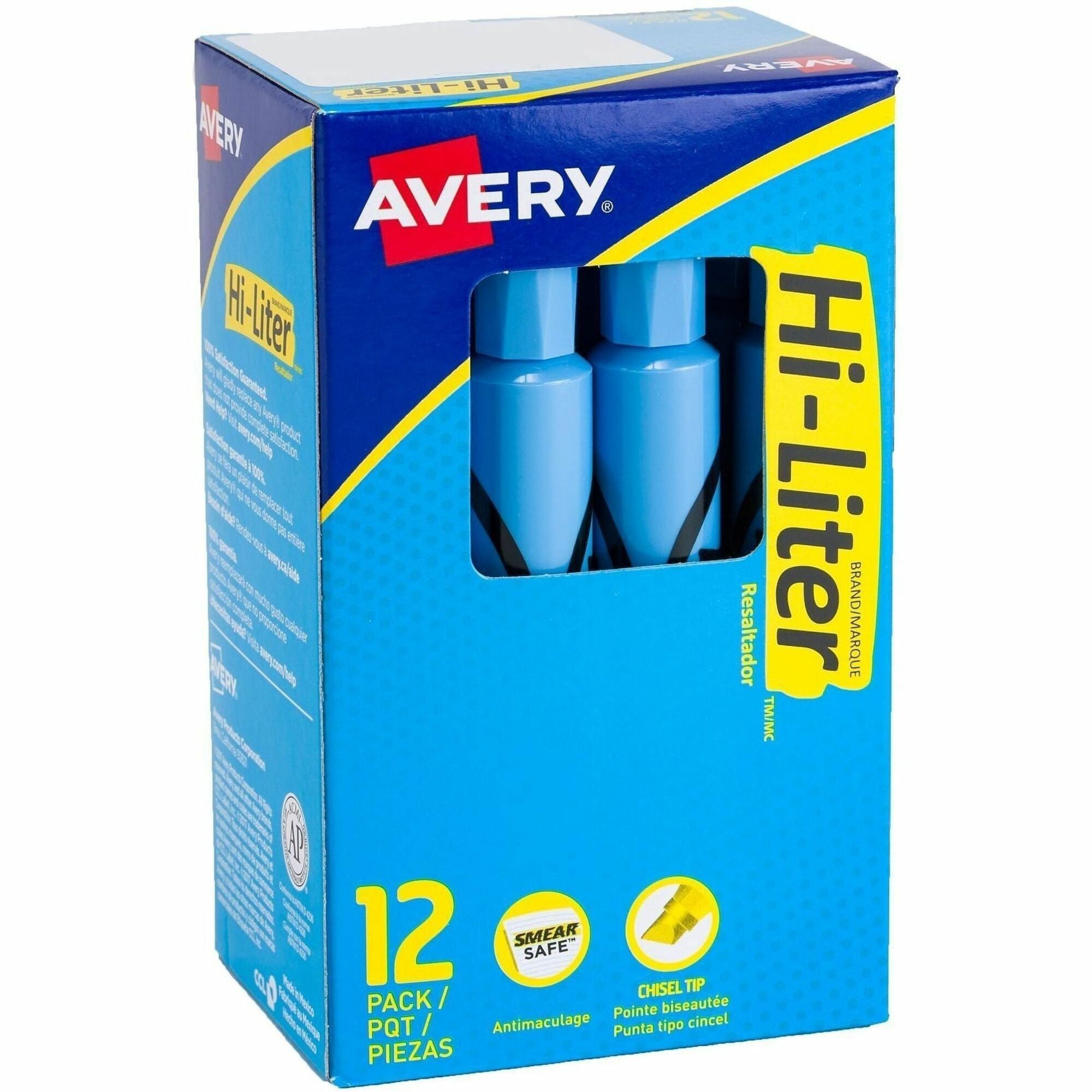 Avery&reg; Desk Style Highlighters - Chisel Marker Point - Light Blue Ink - Light Blue Barrel - 1 Dozen
