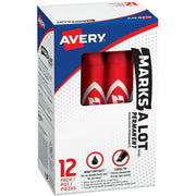 Avery&reg; Marks A Lot Permanent Markers - 4.762500 mm Regular Chisel Marker Point - Red Ink - Red Plastic Barrel - 1 Dozen
