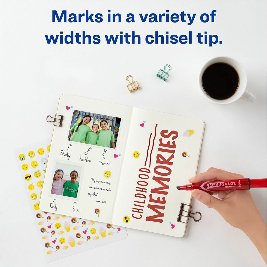 Avery&reg; Marks A Lot Permanent Markers - 4.762500 mm Regular Chisel Marker Point - Red Ink - Red Plastic Barrel - 1 Dozen