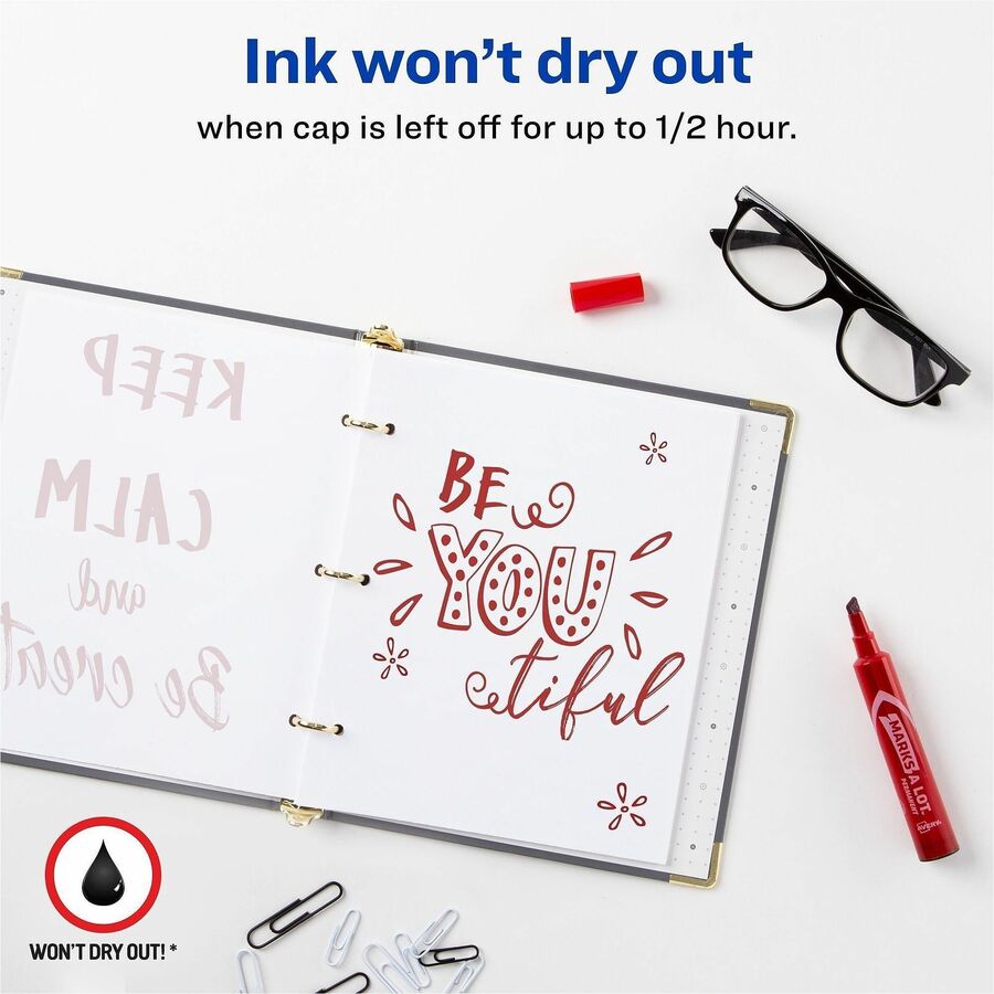 Avery&reg; Marks A Lot Permanent Markers - 4.762500 mm Regular Chisel Marker Point - Red Ink - Red Plastic Barrel - 1 Dozen