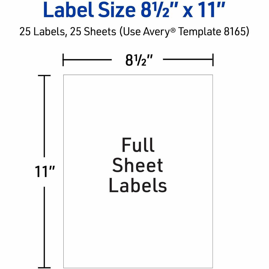 x 8 1/2" Width x 11" Length - Full Sheet - Permanent Adhesive - Inkjet - White - Paper - Permanent Adhesive, Jam Resistant, Smudge Resistant, Customizable, Stick & Stay - 1 / Sheet - 25 Total Sheets - 25 Total Label(s) - 25 / Pack