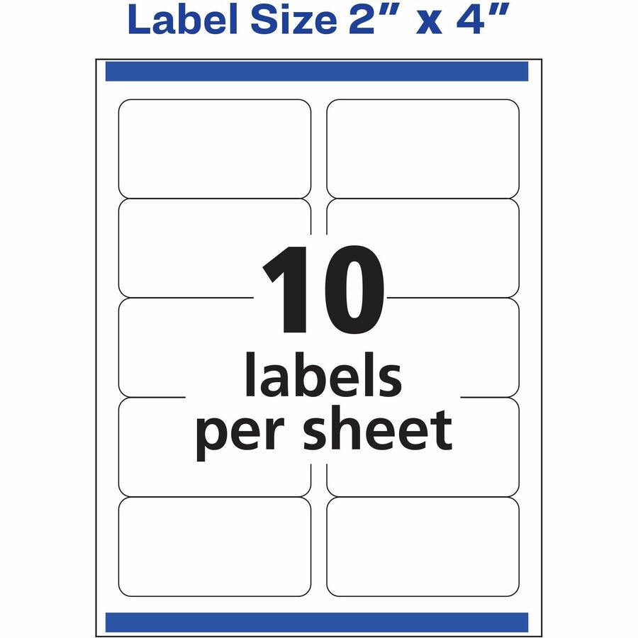 2" Width x 4" Length - Permanent Adhesive - Rectangle - Inkjet - White - Paper - Permanent Adhesive, Jam Resistant, Customizable - 10 / Sheet - 20 Total Sheets - 200 Total Label(s) - 200 / Pack