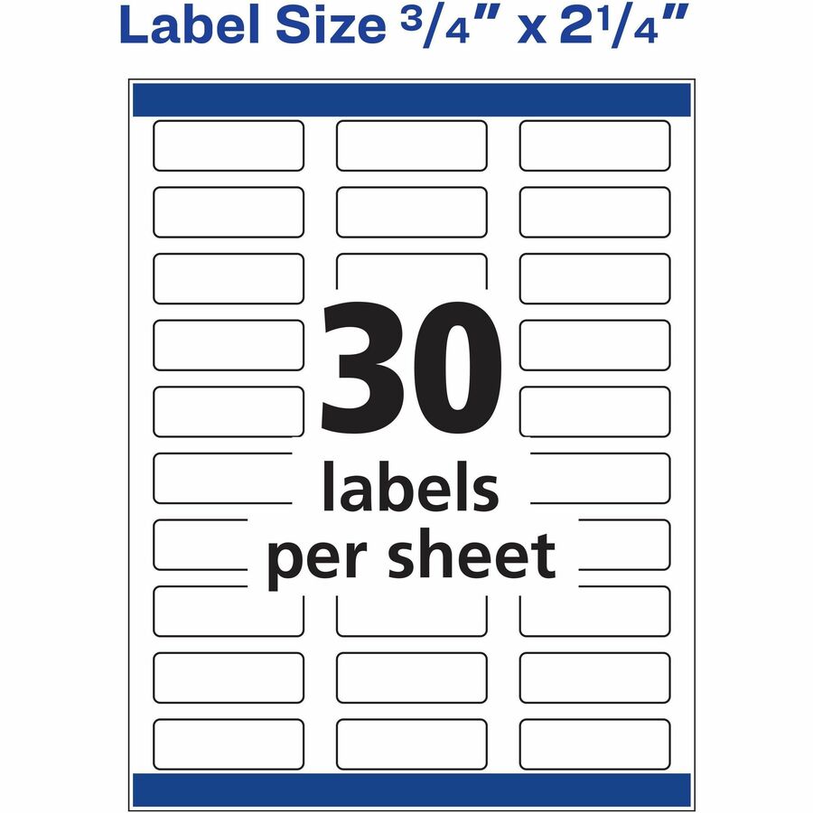 3/4" Width x 2 1/4" Length - Permanent Adhesive - Rectangle - Inkjet - Matte - White - Paper - Print-to-the Edge, Permanent Adhesive, Stick & Stay, Jam Resistant - 30 / Sheet - 20 Total Sheets - 600 Total Label(s) - 600 / Pack