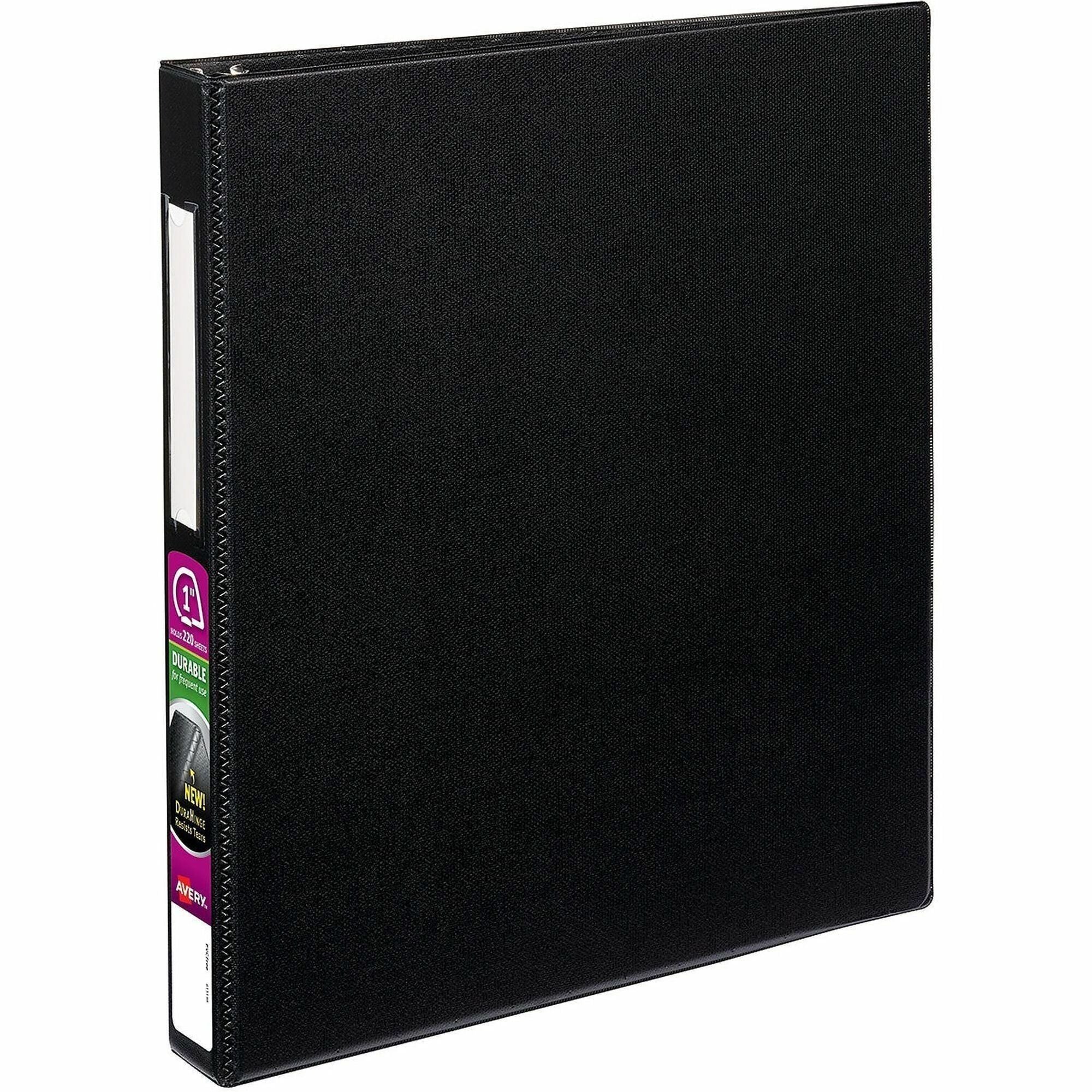 Avery DuraHinge Durable Binder with Label Holder, 1" Capacity, 3 D-Rings, 275 Sheet, 4 Internal Pockets, Letter Size, Black, Poly, Recycled, 1 Each