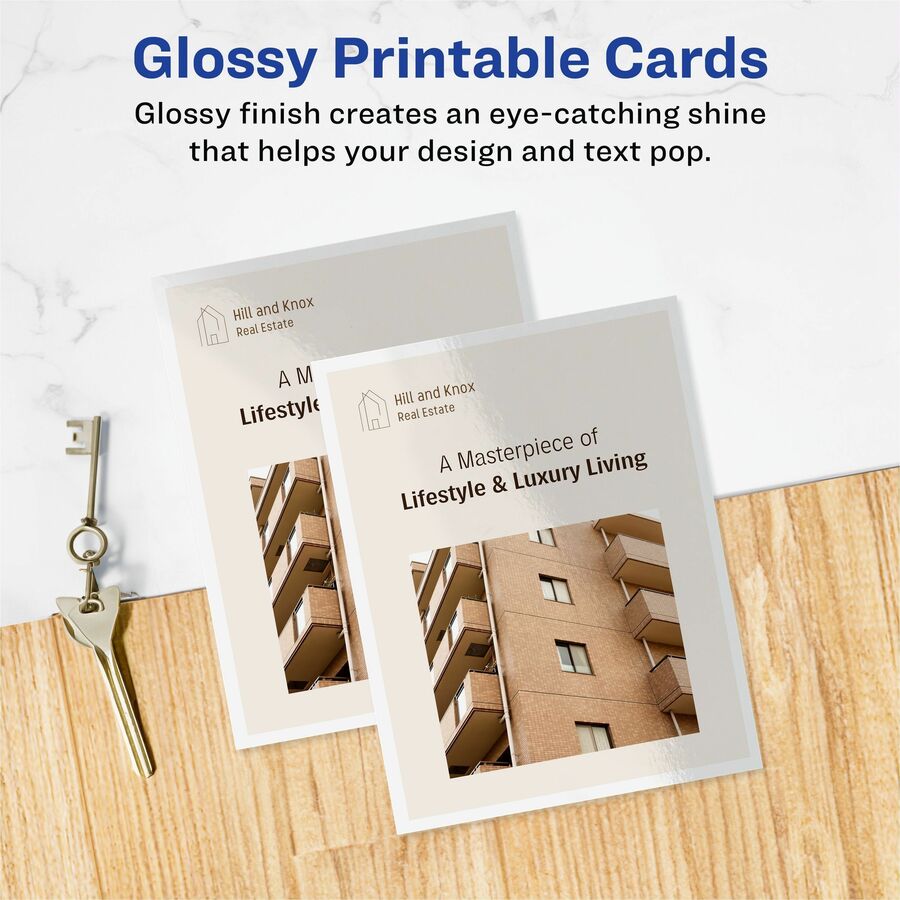 98 Brightness - 5 1/2" x 4 1/4" - 74 lb Basis Weight - 201 g/m² Grammage - Glossy - Perforated, Heavyweight, Rounded Corner, Double-sided, Recyclable, Printable - White - 25 Sheets - 4 - 100 / Pack