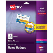 Avery Adhesive Name Badges, White, Matte, 2 21/64" x 3 3/8", Rectangle, Removable, PVC-free, 8 Labels/Sheet, 20 Sheets, 160 Total Labels, 1 Pack
