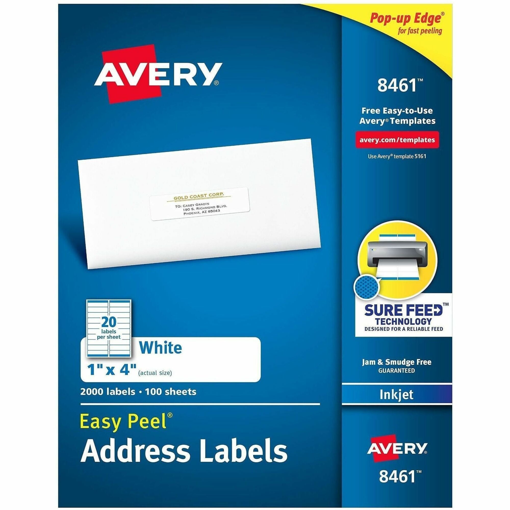 Avery&reg; Easy Peel Address Labels, 1" x 4" , 2,000 White Labels (8461)