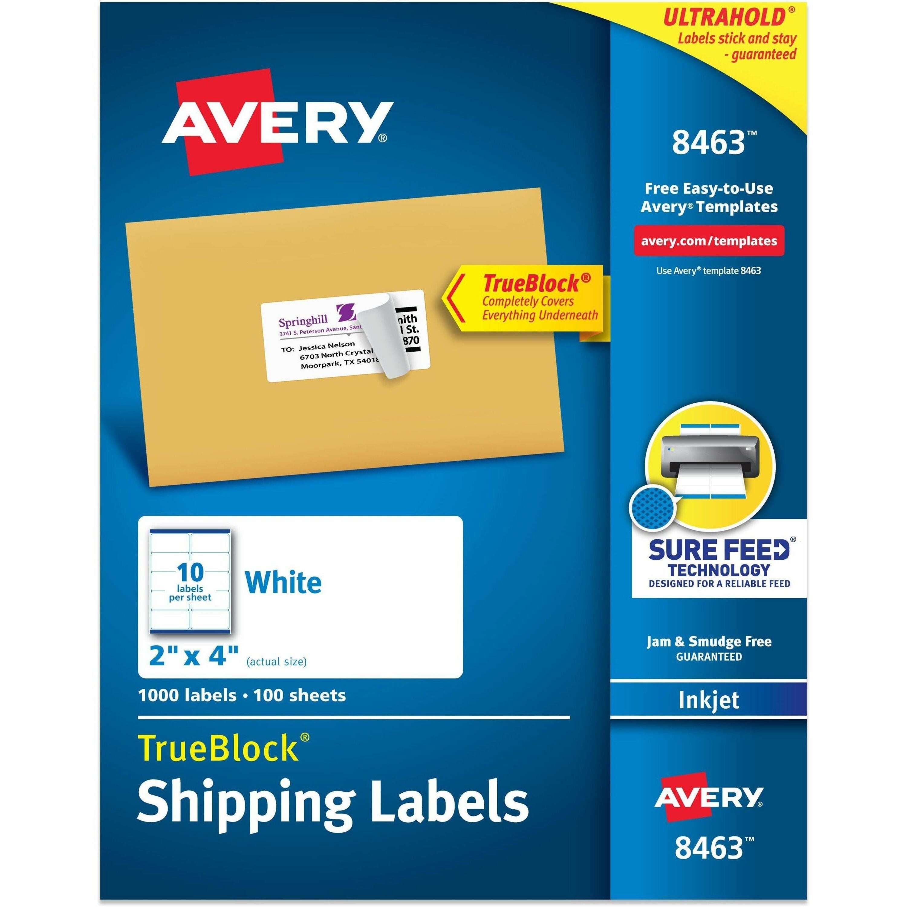 2" Width x 4" Length - Permanent Adhesive - Rectangle - Inkjet - Matte - White - Paper - Permanent Adhesive, Jam Resistant, Customizable - 10 / Sheet - 100 Total Sheets - 1000 Total Label(s) - 1000 / Box