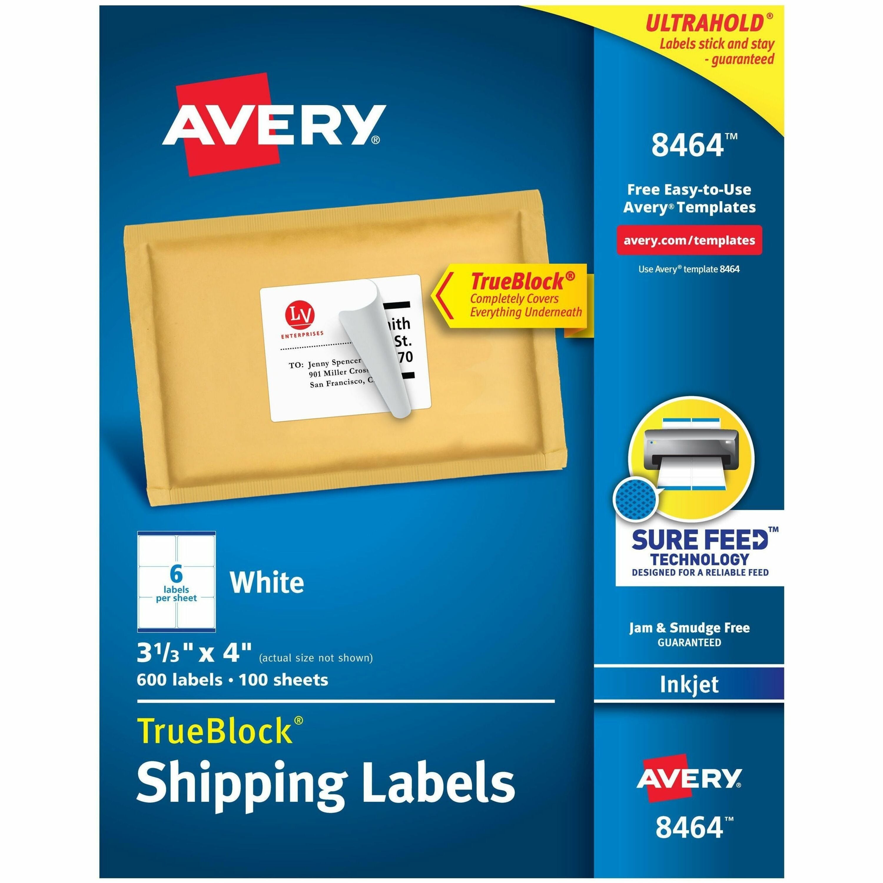 3 21/64" Width x 4" Length - Permanent Adhesive - Rectangle - Inkjet - Matte - White - Paper - Permanent Adhesive, Jam Resistant, Customizable - 6 / Sheet - 100 Total Sheets - 600 Total Label(s) - 600 / Box