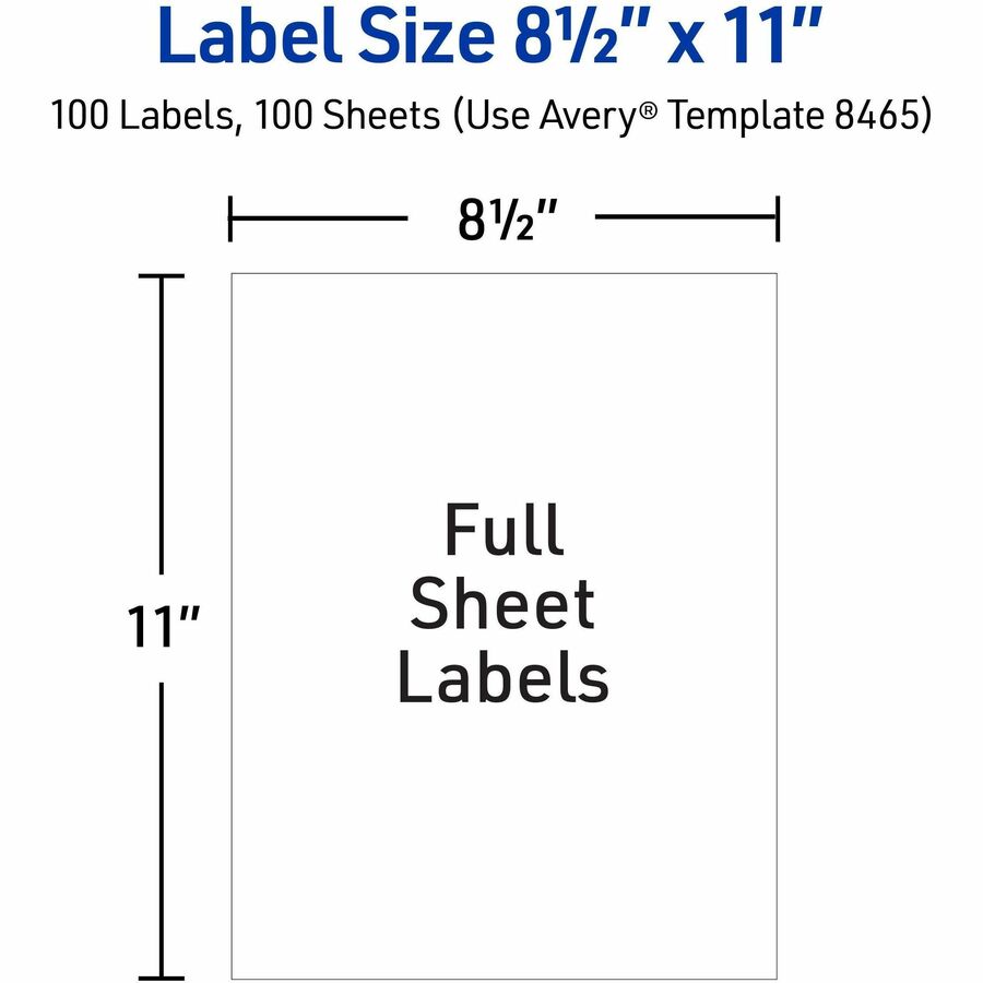 Avery TrueBlock Shipping Labels, Full Sheet, 8.5" x 11", Matte White, Permanent Adhesive, Inkjet Compatible, Jam and Smudge Resistant, 1 Label/Sheet, 100 Sheets/Box, 100 Labels Total