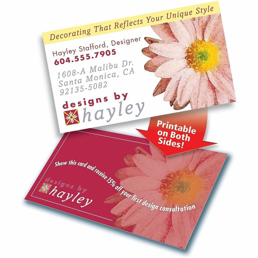110 Brightness - A4 - 8 1/2" x 11" - 93 lb Basis Weight - 254 g/m² Grammage - Matte - Heavyweight, Rounded Corner, Smooth Edge, Print-to-the-edge, Printable, Avery Clean Edge Technology, Double-sided - White - 20 Sheets - 160 / Pack