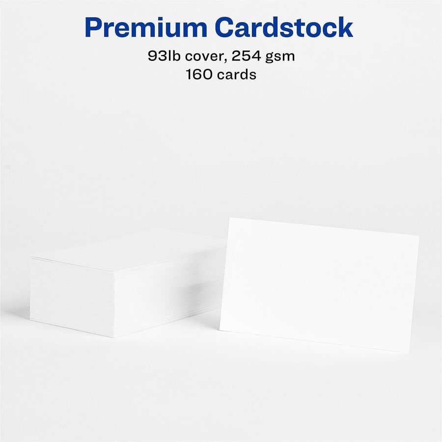 110 Brightness - A4 - 8 1/2" x 11" - 93 lb Basis Weight - 254 g/m² Grammage - Matte - Heavyweight, Rounded Corner, Smooth Edge, Print-to-the-edge, Printable, Avery Clean Edge Technology, Double-sided - White - 20 Sheets - 160 / Pack