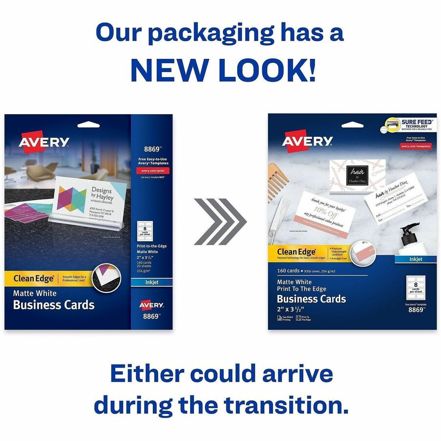 110 Brightness - A4 - 8 1/2" x 11" - 93 lb Basis Weight - 254 g/m² Grammage - Matte - Heavyweight, Rounded Corner, Smooth Edge, Print-to-the-edge, Printable, Avery Clean Edge Technology, Double-sided - White - 20 Sheets - 160 / Pack