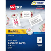Avery Clean Edge Business Cards, Matte, Heavyweight, Rounded Corner, Smooth Edge, Jam-free, Smudge-free, Double-sided, Printable, White, 2" x 3 1/2", 110 Brightness, 93 lb, 254 g/m², 1000 Cards per Box