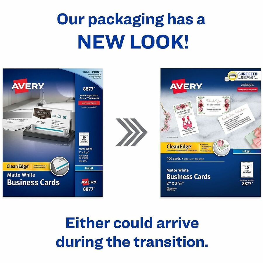 Avery Clean Edge Business Cards, Matte, Heavyweight, Rounded Corners, Smooth Edge, Jam-Free, Smudge-Free, Double-Sided, White, 2" x 3-1/2", 40 Sheets/Box, 10 Cards/Sheet
