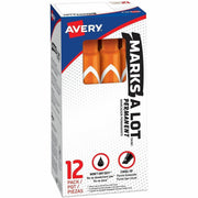 Avery&reg; Marks A Lot Large Desk-Style Permanent Markers - 4.762500 mm Chisel Marker Point - Orange Ink - Orange Plastic Barrel - 1 Dozen