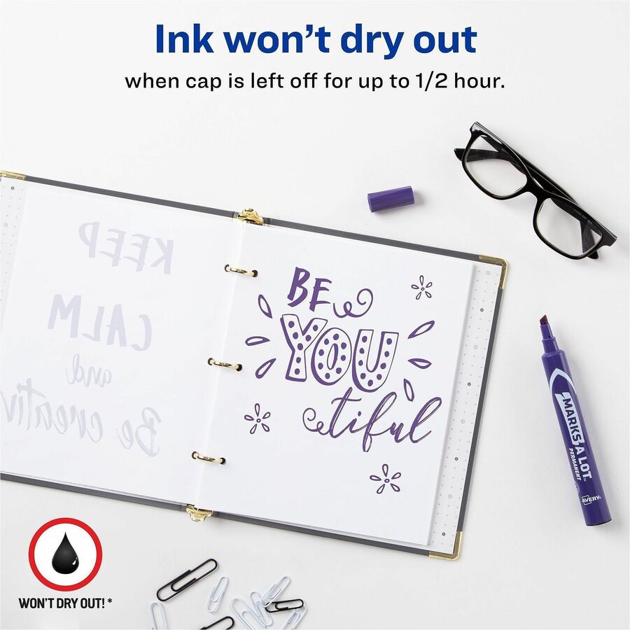 Avery&reg; Marks A Lot Large Desk-Style Permanent Markers - 4.762500 mm Chisel Marker Point - Purple Ink - Purple Plastic Barrel - 1 Dozen
