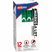 Avery&reg; Marks A Lot Large Desk-Style Permanent Markers - 4.762500 mm Chisel Marker Point - Green Ink - Green Plastic Barrel - 1 Dozen
