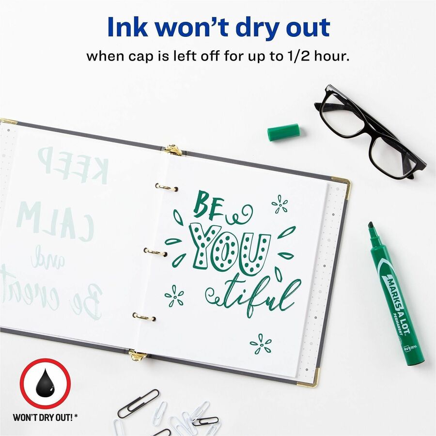 Avery&reg; Marks A Lot Large Desk-Style Permanent Markers - 4.762500 mm Chisel Marker Point - Green Ink - Green Plastic Barrel - 1 Dozen