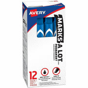 Avery&reg; Marks A Lot Large Desk-Style Permanent Markers - 4.762500 mm Chisel Marker Point - Blue Ink - Blue Plastic Barrel - 1 Dozen
