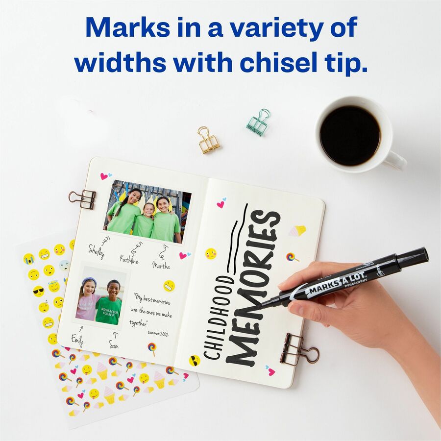 Avery&reg; Marks A Lot Marks A Lot Permanent Markers - Large Desk-Style Size - 4.762500 mm Chisel Marker Point - Black Ink - Black Barrel - 1 Dozen