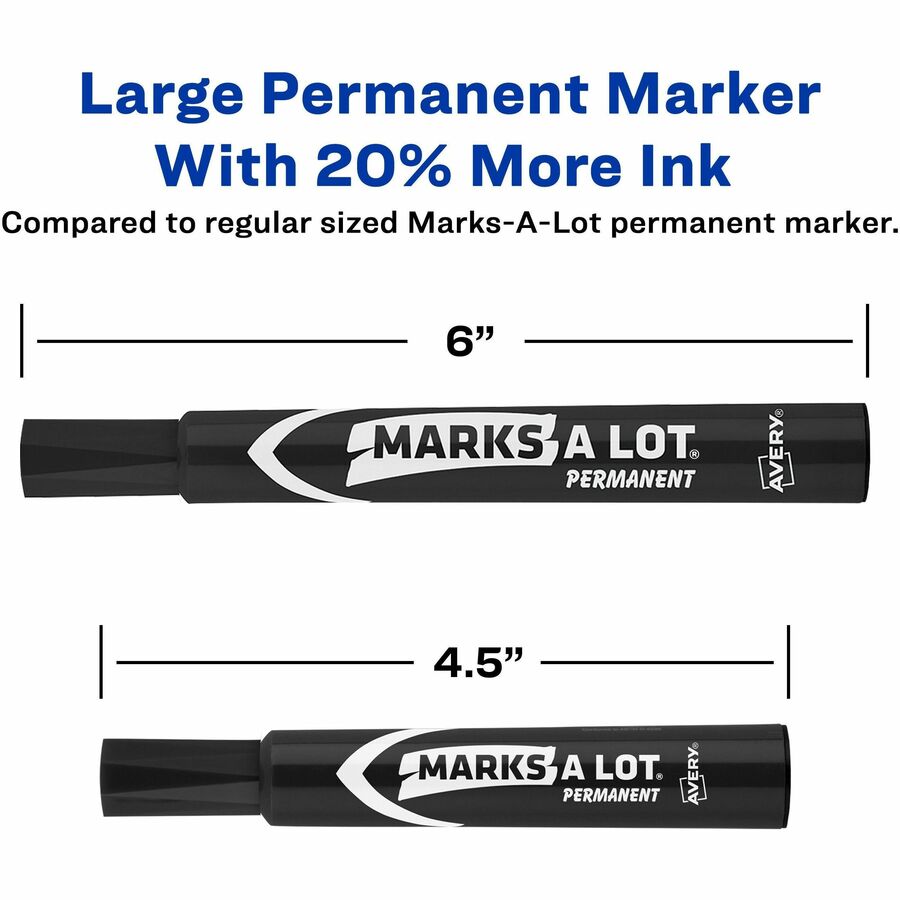 Avery&reg; Marks A Lot Marks A Lot Permanent Markers - Large Desk-Style Size - 4.762500 mm Chisel Marker Point - Black Ink - Black Barrel - 1 Dozen