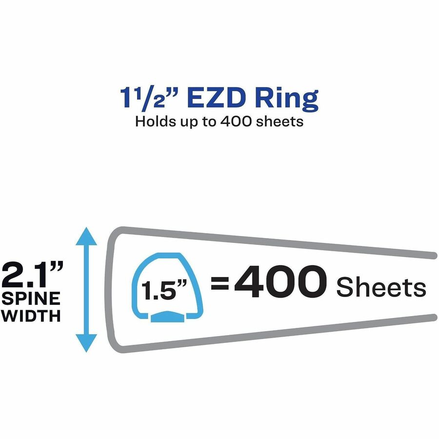 Avery Durable View Binder, EZD D-Rings, 1 1/2" Capacity, 3 Rings, 400 Sheet, 4 Internal Pockets, Letter Size, Black, Poly, 1 Each