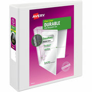Avery Durable View Binder, EZD D-Rings, 2" Capacity, 3 Rings, 540 Sheet, 4 Internal Pockets, Letter Size, White, Poly, Recycled, 1 Each