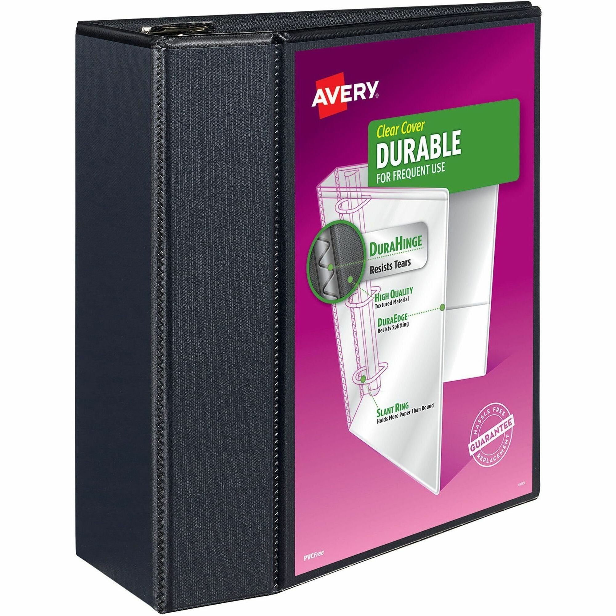 Avery Durable View Binder, EZD D-Rings, 5" Capacity, Letter Size, 1050 Sheet, 3 Rings, 4 Internal Pockets, Poly, Black, 1 Each