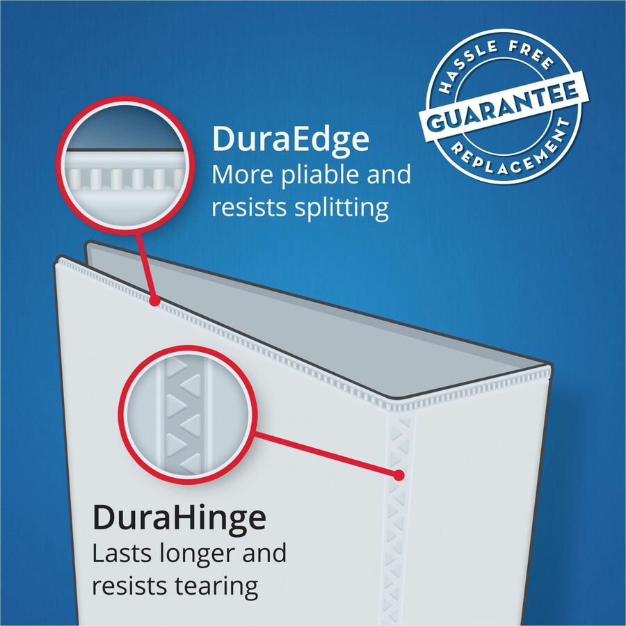 Avery Durable View Binder, EZD Rings, 5" Capacity, Letter Size, 1050 Sheet Capacity, 3 D-Rings, 4 Internal Pockets, White, Poly, Recycled, 1 Each