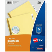 Avery Big Tab Insertable Dividers, Reinforced Gold Edge, 5 Blank Tabs, Letter Size, 3-Hole Punched, Buff Paper, Clear Tabs, 30% Recycled, Double Gold Reinforced Edges, 5 per Set