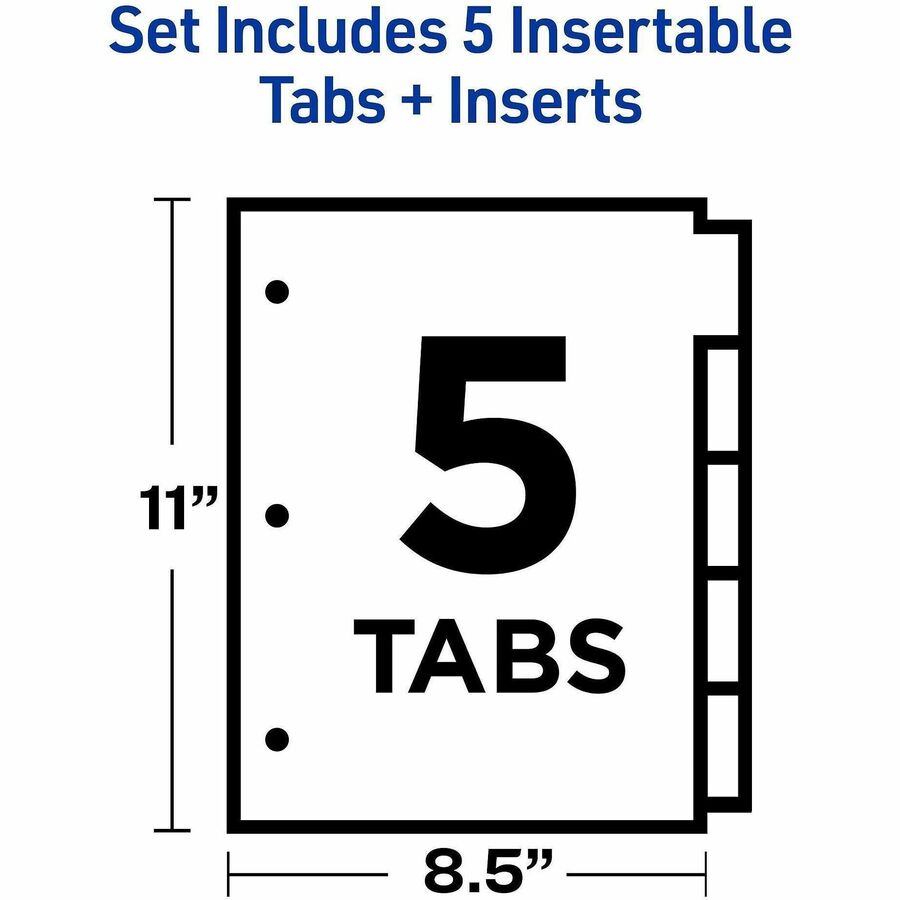 Avery Big Tab Insertable Dividers, Reinforced Gold Edge, 5 Blank Tabs, Letter Size, 3-Hole Punched, Buff Paper, Clear Tabs, 30% Recycled, Double Gold Reinforced Edges, 5 per Set