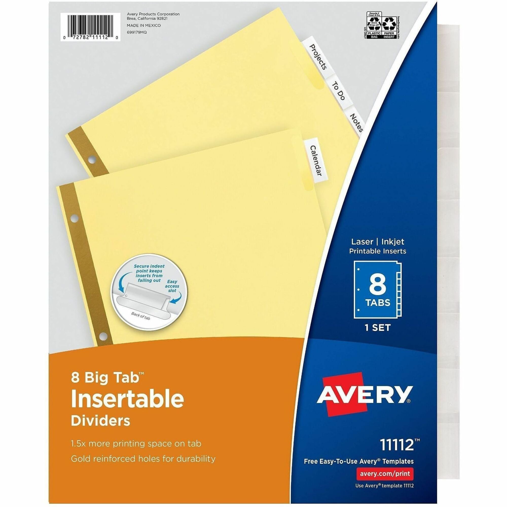 Avery Big Tab Insertable Dividers, Reinforced Gold Edge, 8 Blank Tabs, Letter Size, 3-Hole Punched, Buff Paper, Clear Tabs, 30% Recycled, Double Gold Reinforced Edges, 8 per Set