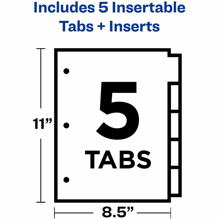 Avery Big Tab Insertable Dividers, Reinforced Gold Edge, 5 Clear Print-on Tabs, Letter Size, White Paper, 3-Hole Punched, 20% Recycled, 5 per Set