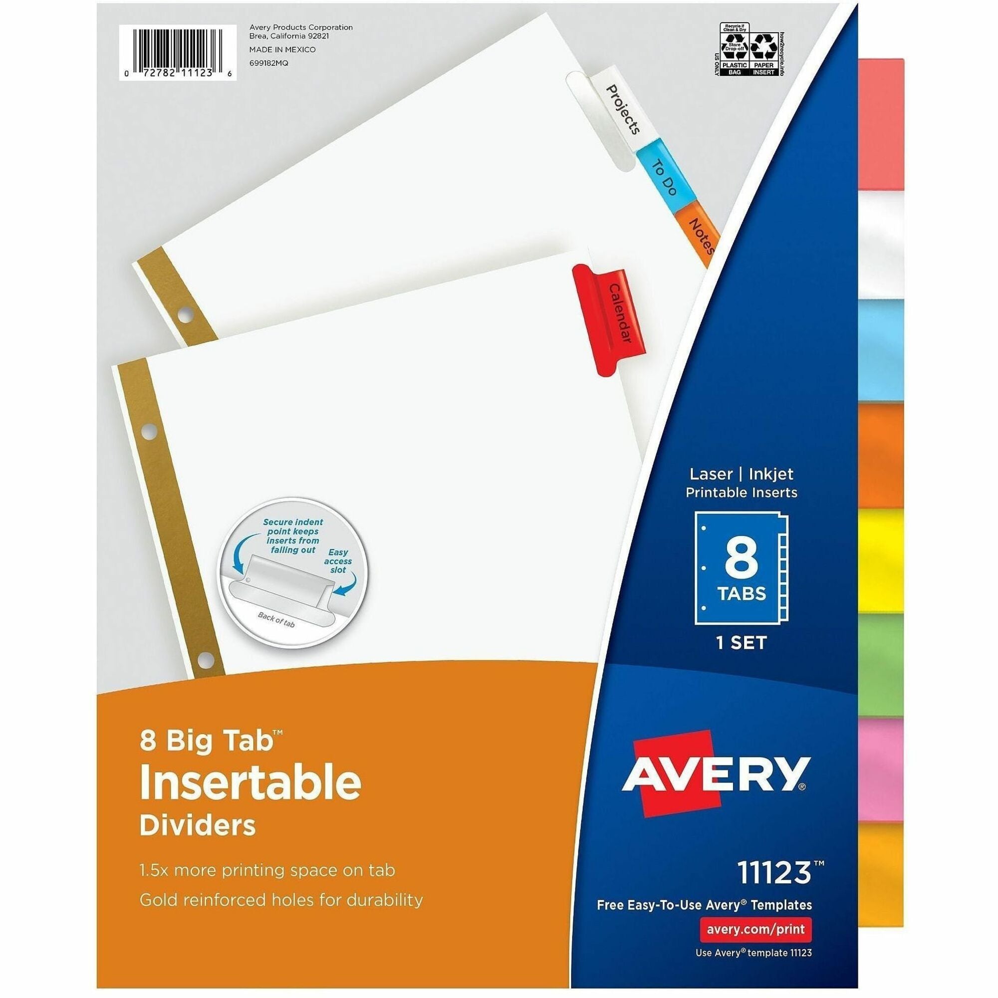 Avery Big Tab Insertable Dividers, Reinforced Gold Edge, 8 Blank Multicolor Tabs, Letter Size, 3-Hole Punched, 8/Set, 20% Recycled