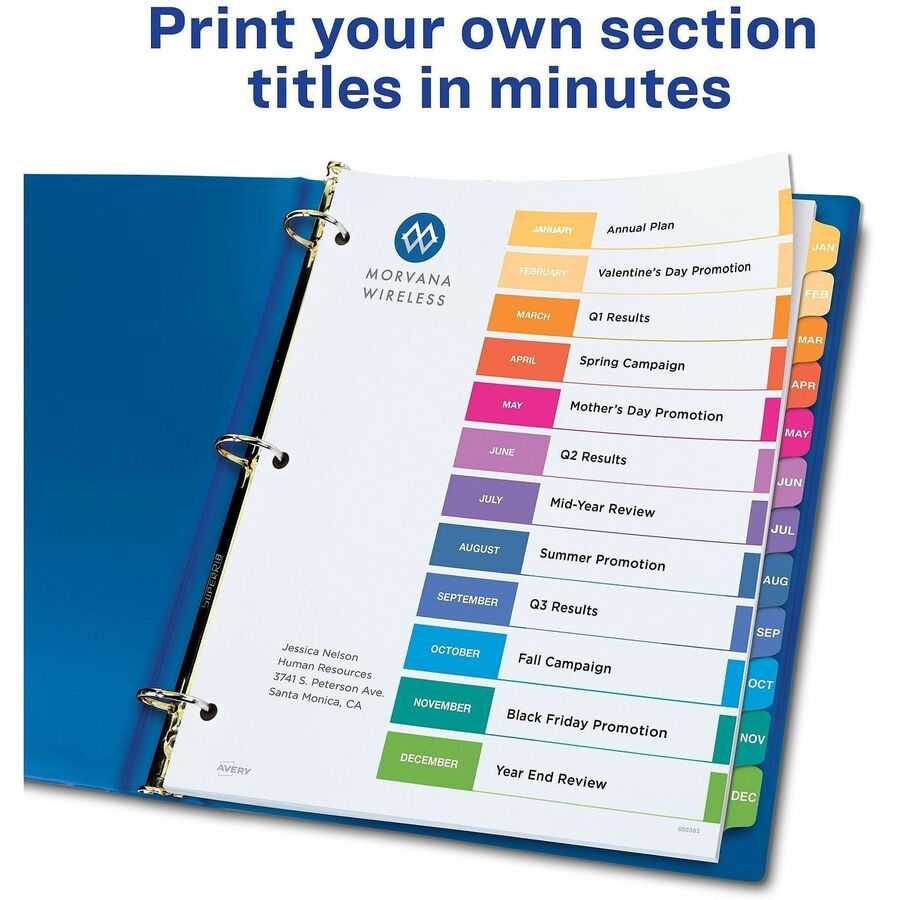 Avery&reg; Ready Index Table of Contents Dividers for Laser and Inkjet Printers, Jan-Dec