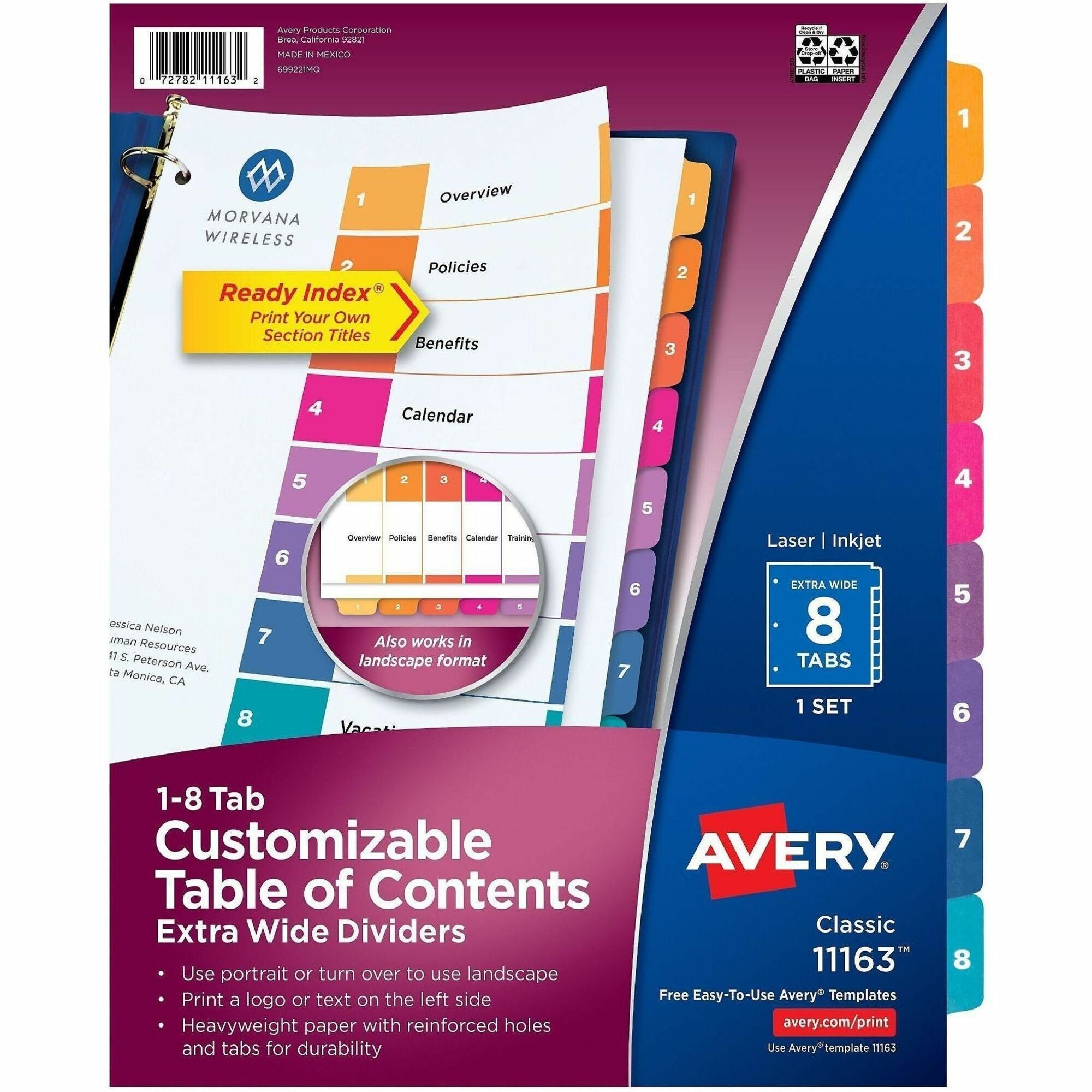 8 Printed Tab(s) - Digit - 1-8 - 8 Tab(s)/Set - 9" Divider Width x 11" Divider Length - 3 Hole Punched - Multicolor Paper Divider - 20% Recycled - Reinforced, Punched, Hole Reinforcement - 8 / Set