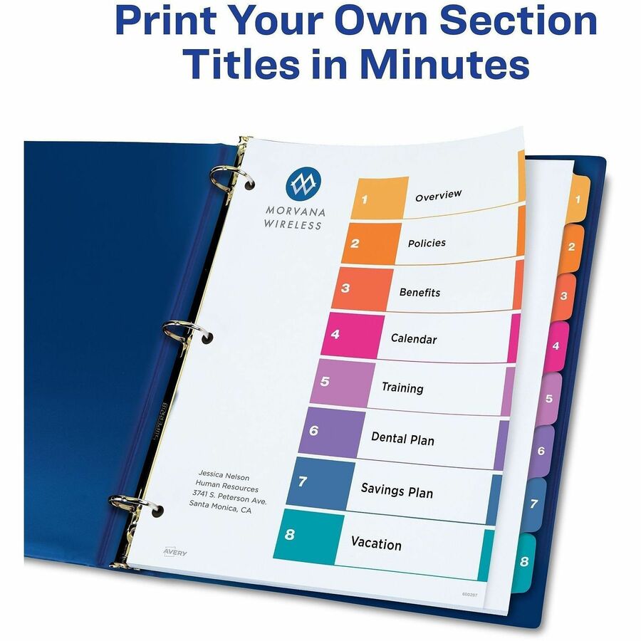 8 Printed Tab(s) - Digit - 1-8 - 8 Tab(s)/Set - 9" Divider Width x 11" Divider Length - 3 Hole Punched - Multicolor Paper Divider - 20% Recycled - Reinforced, Punched, Hole Reinforcement - 8 / Set