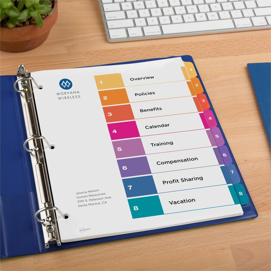 Avery Ready Index 8 Tab Dividers, Customizable TOC, 6 Sets (11186)