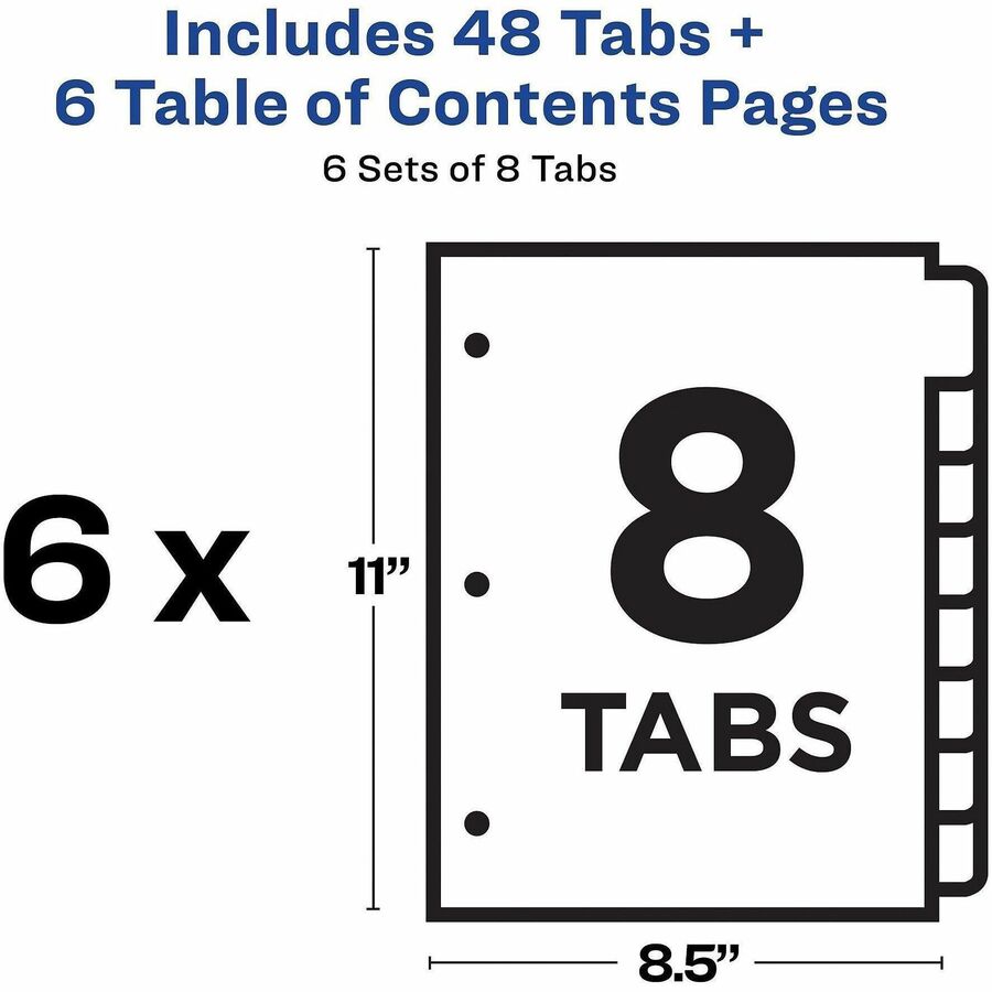 Avery Ready Index 8 Tab Dividers, Customizable TOC, 6 Sets (11186)