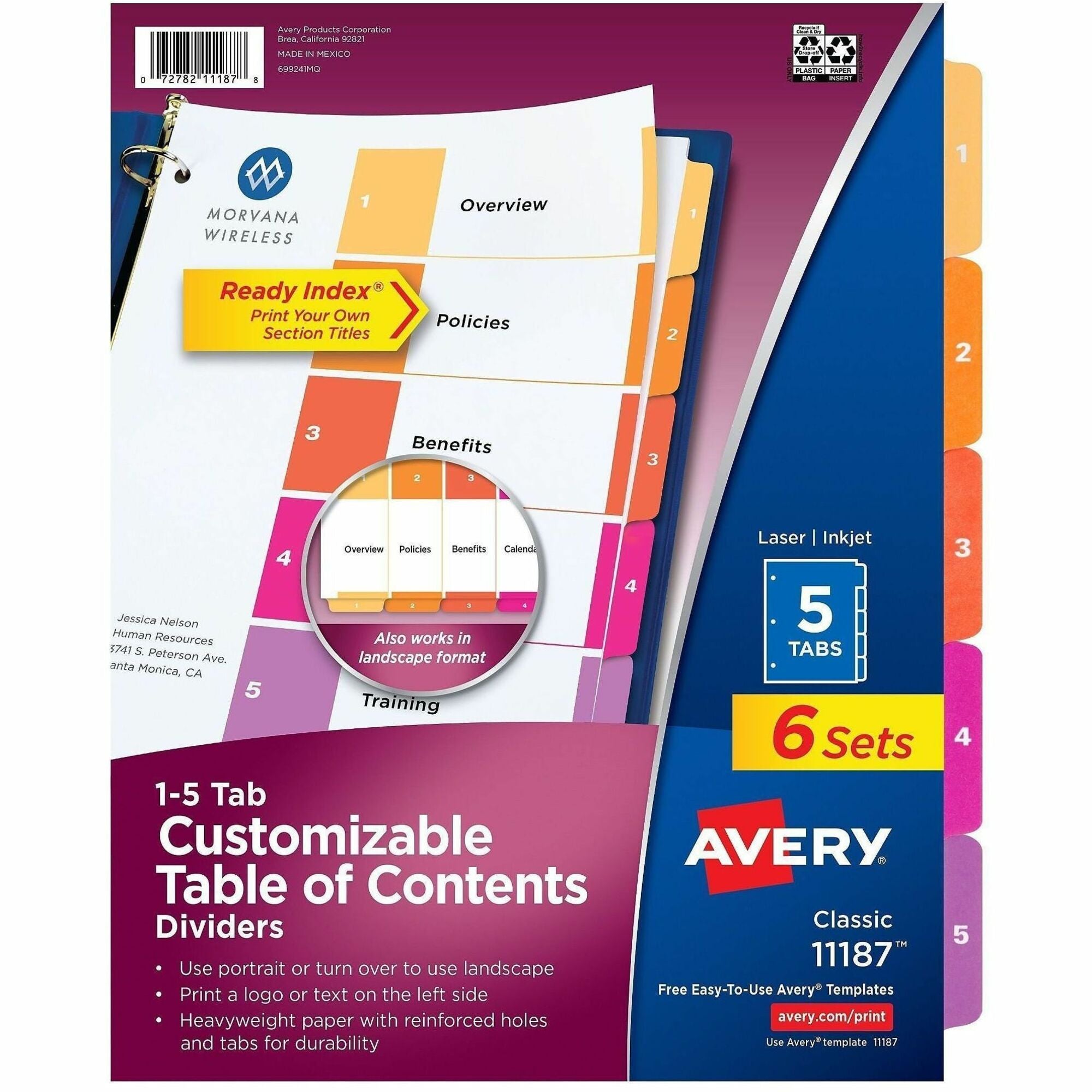 Avery Ready Index 5 Tab Dividers, Customizable TOC, 6 Sets (11187)