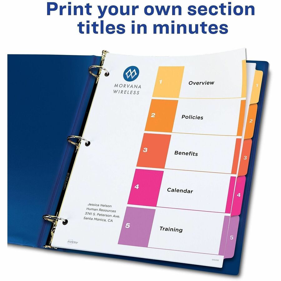 Avery Ready Index 5 Tab Dividers, Customizable TOC, 6 Sets (11187)