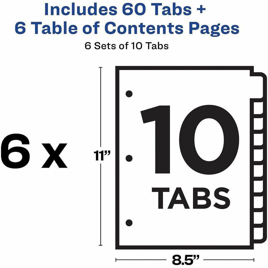 Avery Ready Index 10 Tab Dividers, Customizable TOC, 6 Sets (11188)